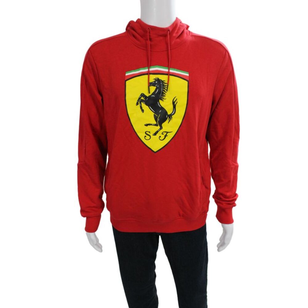 Puma Mens Pullover Hoodie Red Cars Graphic Drawstring Size M